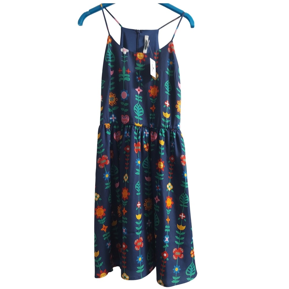 Disney Parks Small World Floral Sundress Navy Blue High Neck Halter Small NWT
